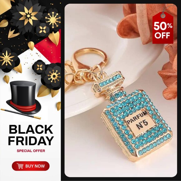 💣Exquisite Crystal Perfume Bottle Keychain Rhinestone Charm Bag Pendant | Blue - Picture 1 of 5